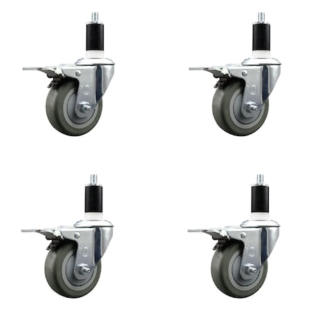 Service Caster 3.5'' SS Gray Poly Swivel 1-3/8'' Expanding Stem Caster Set Total Lock Brake, 4PK SCC-SSEXTTL20S3514-PPUB-138-4